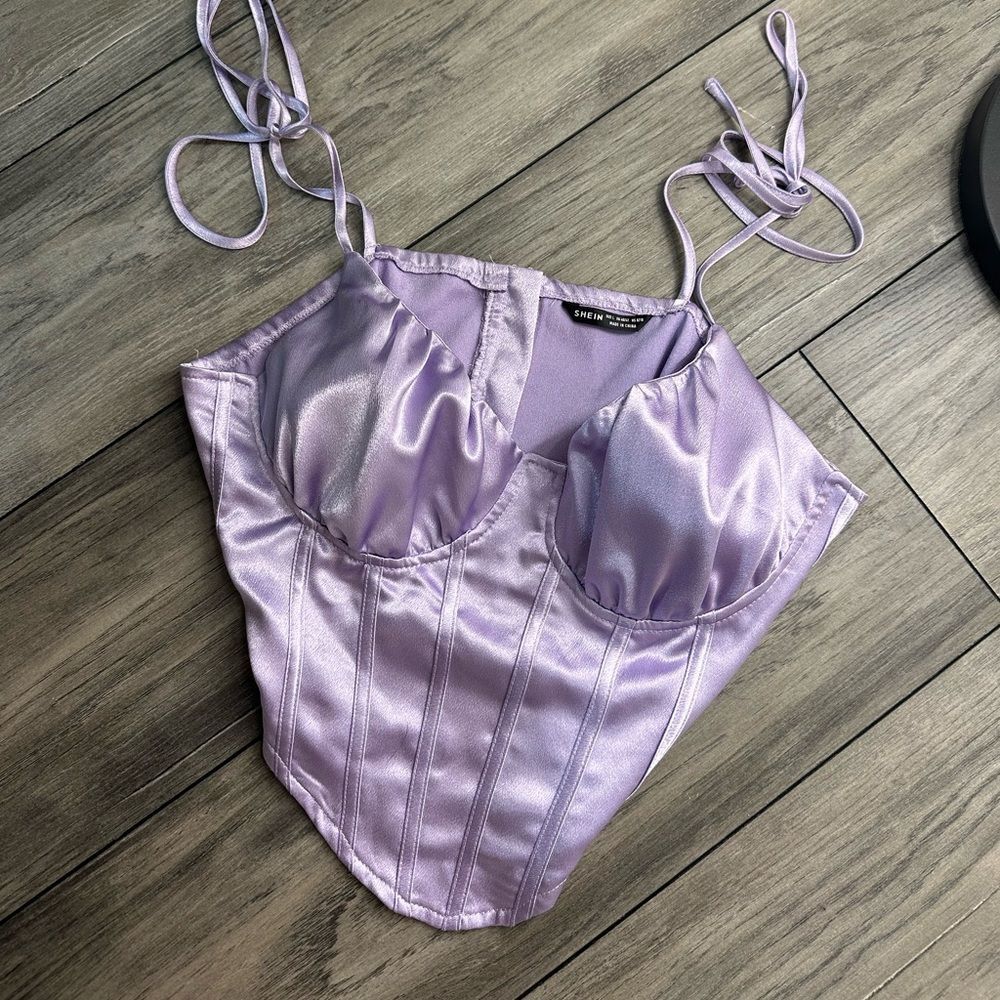 SHEIN Tie Shoulder Satin Bustier Corset Top Large - Picture 2 of 6